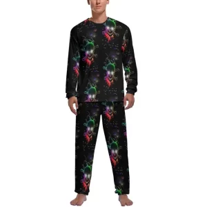 Neon Alien Skull Crossbone Cosmic Black Men’s Pajamas Set