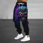 Neon Cyber Metal Skull Graphic Men's Sweatpants