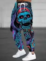 Neon Hipster Skeleton Grim Reaper Glow Men's Sweatpants