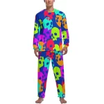 Neon Pop Multicolor Skull Pattern Men’s Pajamas Set