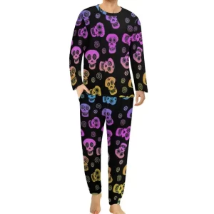 Neon Skull Eye Swirl Trippy Pattern Men’s Pajamas Set