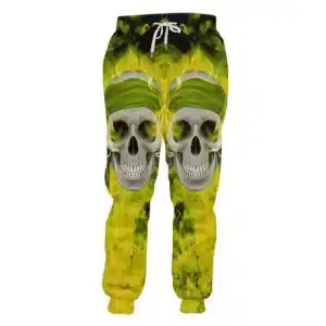 Neon Yellow Flame Bandana Skull Men's Joggers