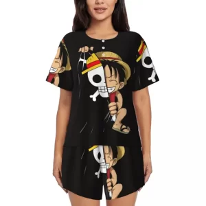 One Piece Luffy Strawhat Skull Black Women’s Pajama Set