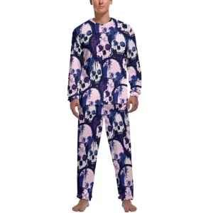 Pastel Grunge Skull Blue Paint Art Men’s Pajamas Set