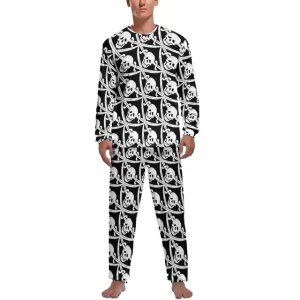 Pirate Skull Cross Sword Pattern Black Men’s Pajamas Set