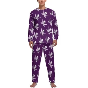 Purple Pirate Skull Cross Sword Pattern Men’s Pajamas Set