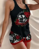 Red Rose Skull Crossbones Gothic Women’s Pajamas Set