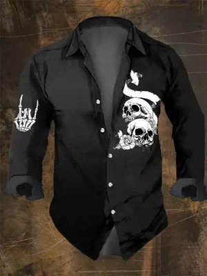 Rock Skeleton Hand Skull Men’s Long Sleeve Dress Shirt