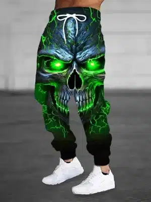 Scary Electric Green Skull Thunder Horror Men's Joggers