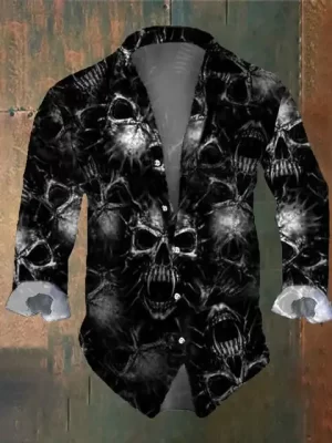 Screaming Skulls Horror Men’s Long Sleeve Dress Shirt