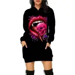 Sexy Edgy Skull Lollipop & Lips Graphic Hoodie Dress