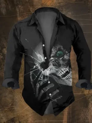 Shattered Glass Skull Eye Men’s Long Sleeve Dress Shirt