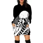 Skeleton Couple Lovers Embrace Women's Hoodie Dress