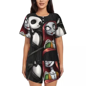 Skeleton Jack & Sally Pinstripe Art Women’s Pajamas Set