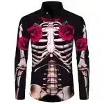 Skeleton Ribcage Rose Bloom Men’s Long Sleeve Dress Shirt