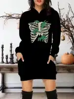 Skeleton Ribs Monster Hands Horror Women's Hoodie Dress