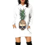 Skull Pineapple Graphic White Hoodie Dress