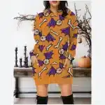 Spooky Cartoon Bats Bone Skeleton Women's Hoodie Dress