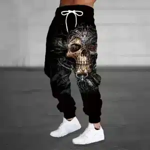 Steampunk Red-Eyed Cyber Skull Graphic Men's Joggers