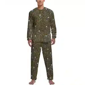 Tropical Skeleton Bones Leaves Pattern Men’s Pajamas Set