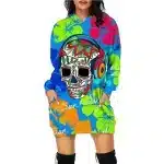 Tropical Sugar Skull Headphones Women's Hoodie Dress