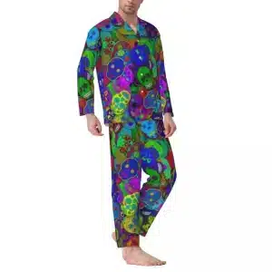 Vibrant Acid Skull Pattern Horror Men’s Pajamas Set