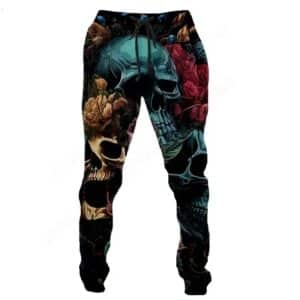 Vibrant Floral Skull Fusion Horror Graphic Men's Joggers