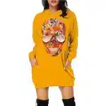 Vibrant Floral Skull Tropical Garden Women's Hoodie Dress