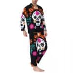 Vibrant Floral Sugar Skull Black Men’s Pajamas Set