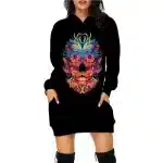 Vibrant Mystical Floral Sugar Skull Art Hoodie Dress