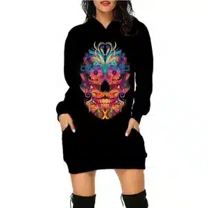 Vibrant Mystical Floral Sugar Skull Art Hoodie Dress