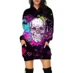 Vibrant Neon Skull Heart Roses Splatter Hoodie Dress