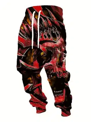 Vibrant Neon Tribal Demon Skull Graphic Men's Joggers