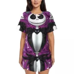 Vibrant Purple Jack Skeleton Cartoon Women’s Pajamas Set