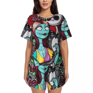 Vibrant Sally & Jack Skeleton Art Women’s Pajamas Set