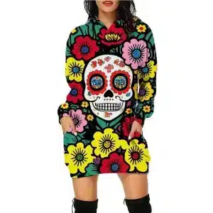 Vibrant Sugar Skull Colorful Floral Garden Hoodie Dress