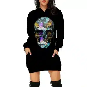 Vibrant Tropical Abstract Skull Icon Hoodie Dress