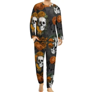 Vintage Autumn Rose Skull Print Gothic Men’s Pajamas Set