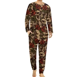 Vintage Gothic Rose Skull Artwork Men’s Pajamas Set