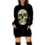 Vintage Skull Floral Head Print Women's Hoodie Dress