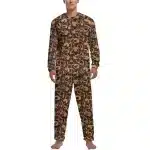 Vintage Skull Pattern Print Brown Men’s Pajamas Set