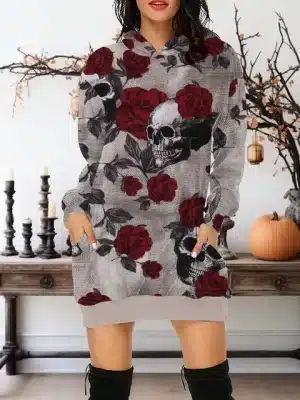 Vintage Skull Roses Grunge Gothic Women's Hoodie Dress