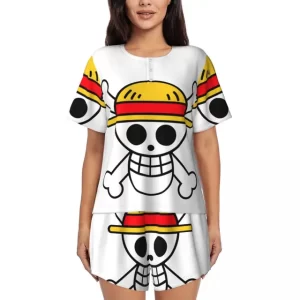 White One Piece Jolly Roger Skull Women’s Pajamas Set