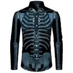 X-Ray Skeleton Print Black Men’s Long Sleeve Dress Shirt