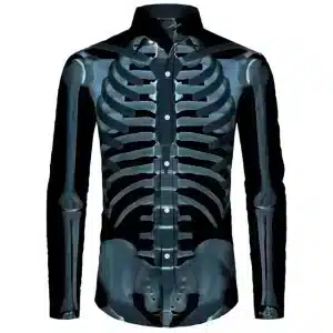 X-Ray Skeleton Print Black Men’s Long Sleeve Dress Shirt