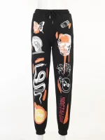 Gothic Abstract Skull Drip Print Beige Women’s Sweatpants