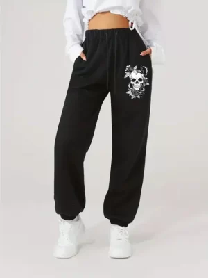 Gothic Floral Skull Minimalist Icon Women’s Sweatpants