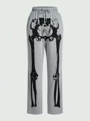 Gray Skeleton Hip Bone Print Gothic Women’s Joggers