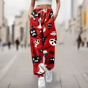 Red Halloween Ghost Skull Pattern Women’s Sweatpants