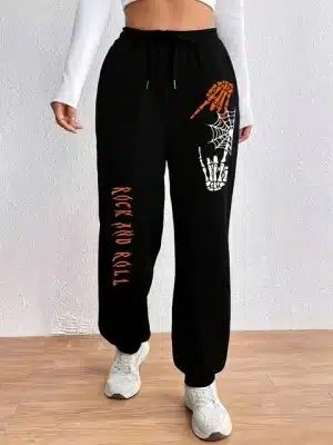 Rock & Roll Skeleton Hand Graphic Women’s Sweatpants